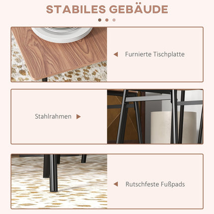 Ēdamgalda un 4 krēslu komplekts, virtuves galds ar plauktu, tīkkoks, tērauds, ēdamistabas mēbeles