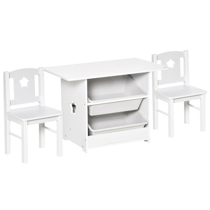 Komplekts ar 1 bērnu galdu un 2 krēsliem, MDF, mazuļiem, balts + pelēks, 71x48x49,5 cm