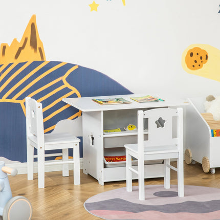Komplekts ar 1 bērnu galdu un 2 krēsliem, MDF, mazuļiem, balts + pelēks, 71x48x49,5 cm