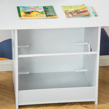 Komplekts ar 1 bērnu galdu un 2 krēsliem, MDF, mazuļiem, balts + pelēks, 71x48x49,5 cm