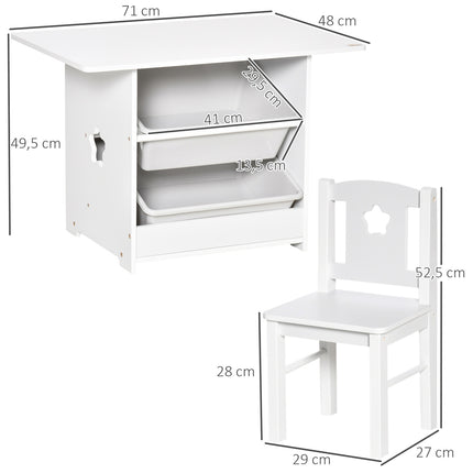 Komplekts ar 1 bērnu galdu un 2 krēsliem, MDF, mazuļiem, balts + pelēks, 71x48x49,5 cm