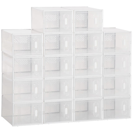 18 modulāru apavu uzglabāšanas kastu komplekts ar caurspīdīgām durvīm - izmēri 25 cm garums x 35 cm platums x 19 cm augstums