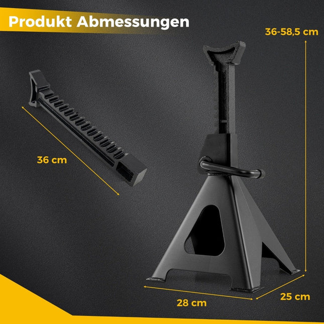 2 automašīnu domkratu komplekts ar 6 tonnu celtspēju un regulējamu augstumu no 36 līdz 58,5 cm