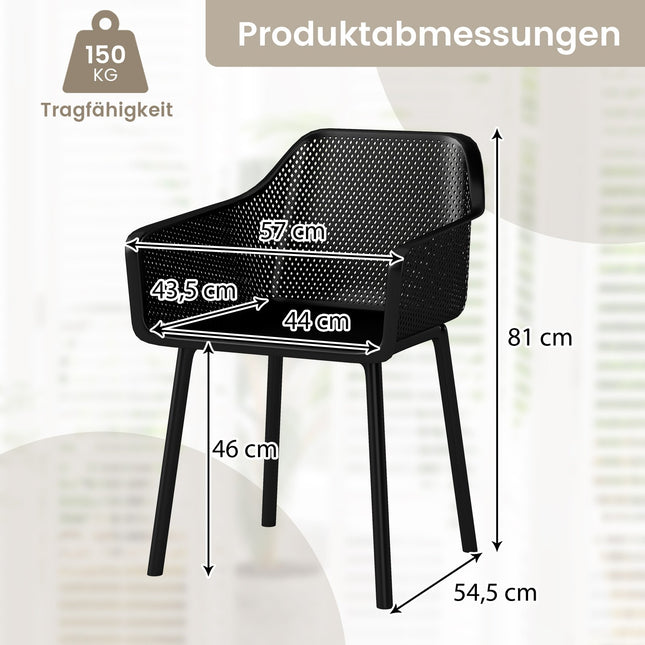 2 melnu plastmasas ēdamistabas krēslu komplekts ar sieta atzveltni