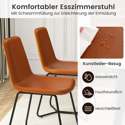 2 brūnu mākslīgās ādas ēdamistabas krēslu komplekts ar metāla kājām