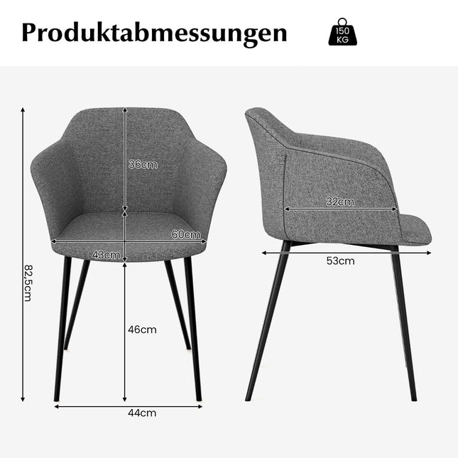 2 pelēku ergonomisku ēdamistabas krēslu komplekts ar lina sēdekli