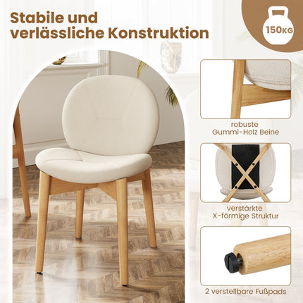 2 baltu polsterētu ēdamistabas krēslu komplekts ar gumijkoka kājām