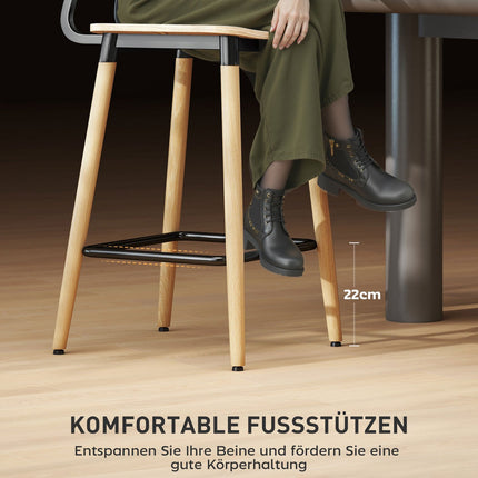 2 bāra krēslu komplekts ar atzveltni, bāra krēsli mājas bāram, virtuves salai, ēdamistabai, koks, metāls, gaiši brūns