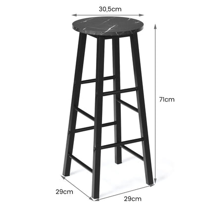 2 bāra krēslu komplekts ar marmora imitāciju un kāju balstu, bāra krēsli ar sēdekļa augstumu 71 cm, melni