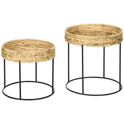 2 kafijas galdiņu komplekts, sānu galdiņi, boho stila kafijas galdiņš, ūdens hiacintes ligzdošanas galdiņš, dīvāna galdiņš viesistabai, tērauds, dabīgs