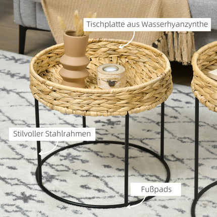 2 kafijas galdiņu komplekts, sānu galdiņi, boho stila kafijas galdiņš, ūdens hiacintes ligzdošanas galdiņš, dīvāna galdiņš viesistabai, tērauds, dabīgs