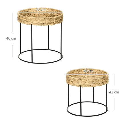 2 kafijas galdiņu komplekts, sānu galdiņi, boho stila kafijas galdiņš, ūdens hiacintes ligzdošanas galdiņš, dīvāna galdiņš viesistabai, tērauds, dabīgs