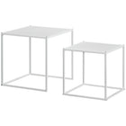 Modern white square coffee table with steel frame, set of 2