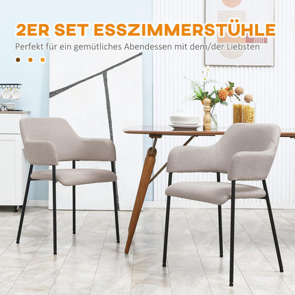 2 ēdamistabas krēslu komplekts, virtuves krēsli ar atzveltni, polsterēti krēsli ar tērauda kājām viesistabai, virtuvei, bēšs, 54 x 54 x 84 cm