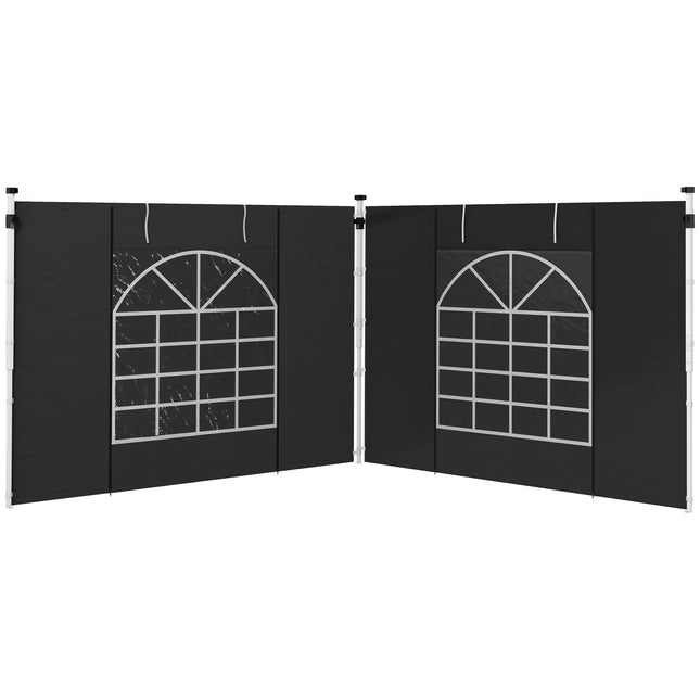 2 sānu paneļu komplekts paviljonam 3x3/3x6 m, sānu siena ar logu un Velcro stiprinājumu, ūdensnecaurlaidīgas sānu sienas no Oksfordas auduma, kā vēja aizsardzība un privātuma aizslietnis ballīšu teltij, melnas