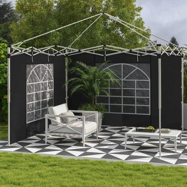 2 sānu paneļu komplekts paviljonam 3x3/3x6 m, sānu siena ar logu un Velcro stiprinājumu, ūdensnecaurlaidīgas sānu sienas no Oksfordas auduma, kā vēja aizsardzība un privātuma aizslietnis ballīšu teltij, melnas