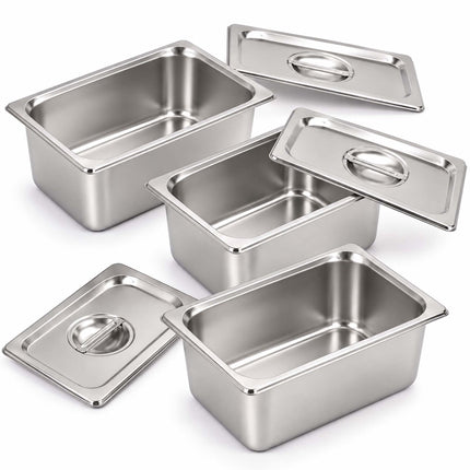 Set of 3 GN 1/4 Gastronorm Trays with Lids, 15 cm Deep, Stainless Steel