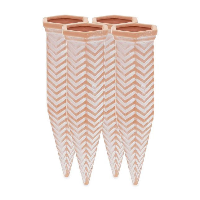Set of 4 Clay Watering Spikes Zig-Zag