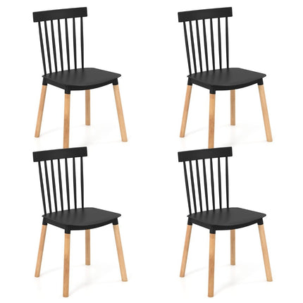 Set of 4 Dining Chairs with Spindle Backs &amp; Curved Seats Armless Chairs Black