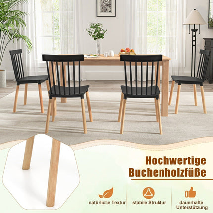 Set of 4 Dining Chairs with Spindle Backs &amp; Curved Seats Armless Chairs Black
