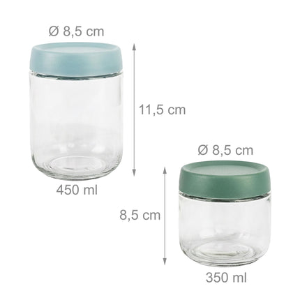 6 stikla ievārījuma burku komplekts ar pasteļtoņu vākiem, 350 ml un 450 ml