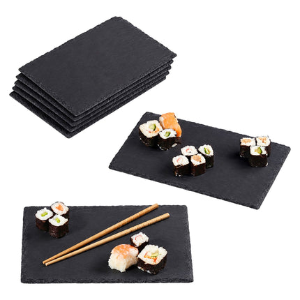Set of 6 Slate Plates for Sushi, Cheese and Bread, Anthracite