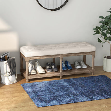 Apavu sols, apavu plaukts, uzglabāšanas vieta, polsterēta, lina imitācija, koka kājas, viesistaba, priekšnams, krēmkrāsas, 115x40x48 cm