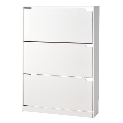 Shoe Cabinet, 3 Flip Drawers, Narrow, Anti-Tip, White