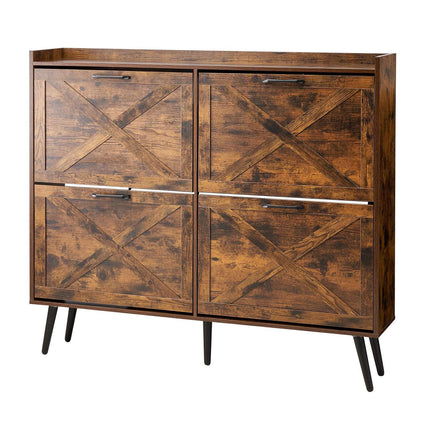 Shoe Cabinet, 4 Flip Drawers, Narrow Farmhouse, Brown