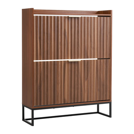 Shoe Cabinet With 2 Flip Drawers, Anti-Tip, Walnut