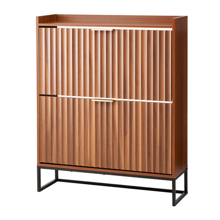Shoe Cabinet With 2 Flip Drawers, Anti-Tip, Walnut