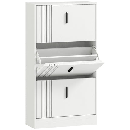 Shoe Cabinet for 18 Pairs with 3 Flip-Down Doors, Adjustable Shelves, White