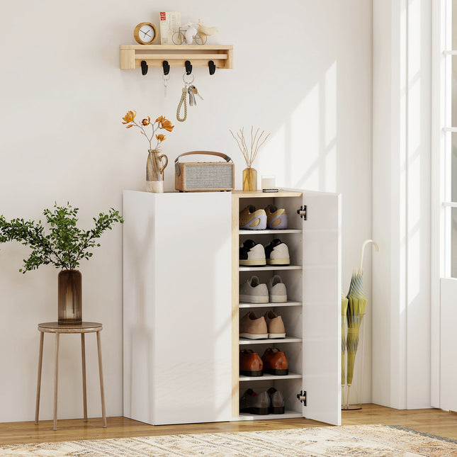 Shoe Cabinet with Soft-Close, 6-Tier, Holds 18 Pairs, White