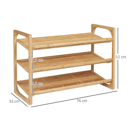 Bamboo shoe rack - 3-tier, holds 9 pairs, natural finish