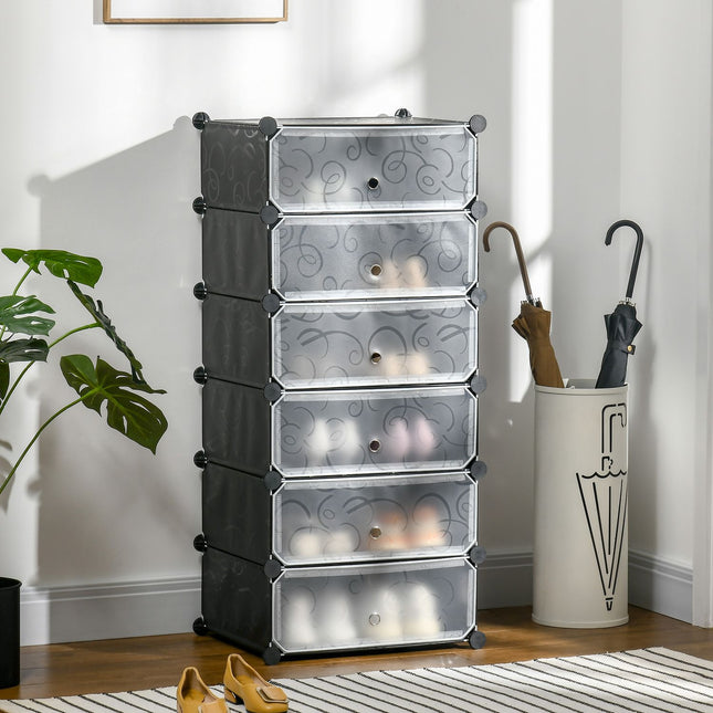 Shoe rack for 6 pairs, durable plastic/steel