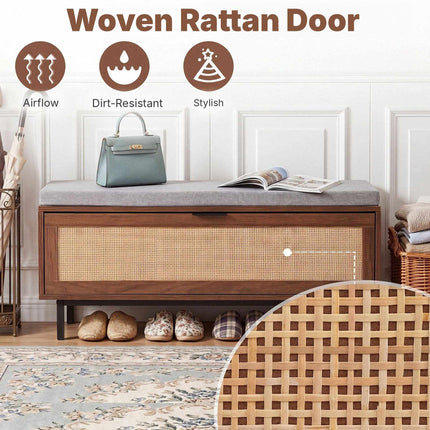 Shoe Storage Bench with Padded Cushion and Flip-Down Door, Brown, 100 cm