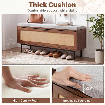 Shoe Storage Bench with Padded Cushion and Flip-Down Door, Brown, 100 cm