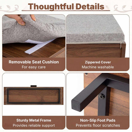 Shoe Storage Bench with Padded Cushion and Flip-Down Door, Brown, 100 cm