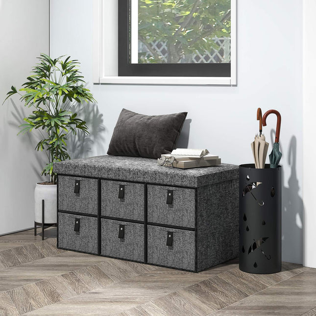 Shoe bench for hall, dark grey, 6-pair storage
