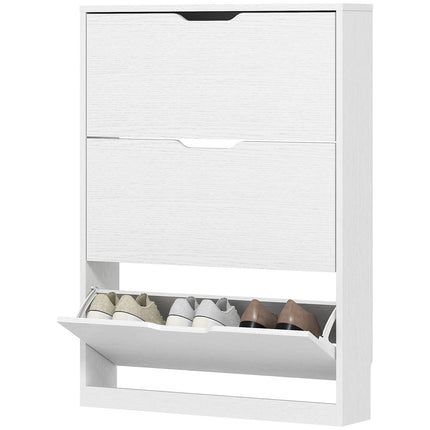 Apavu skapis ar 3 atlokiem, apavu plaukts, apavu apgāzējs, šaura apavu kaste 9-12 apavu pāriem 80 x 17 x 108 cm, balts