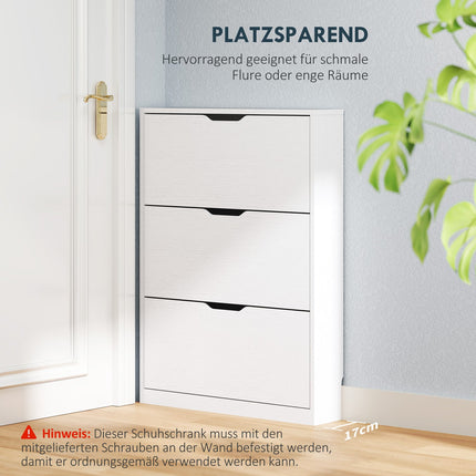 Apavu skapis ar 3 atlokiem, apavu plaukts, apavu apgāzējs, šaura apavu kaste 9-12 apavu pāriem 80 x 17 x 108 cm, balts