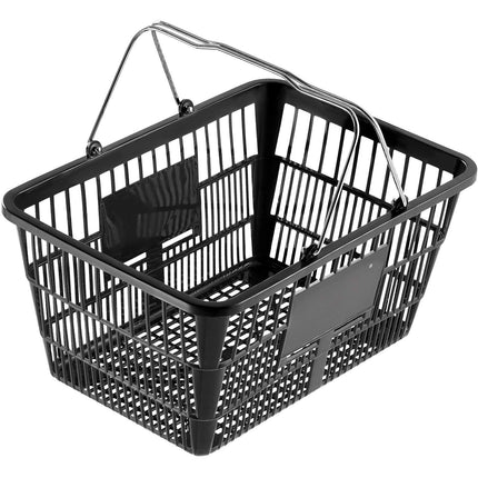 Shopping Basket Set of 12, 21L Plastic, Stand, Black