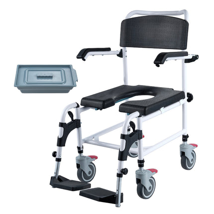 Shower Commode Wheelchair, 350 lb, Adjustable Height