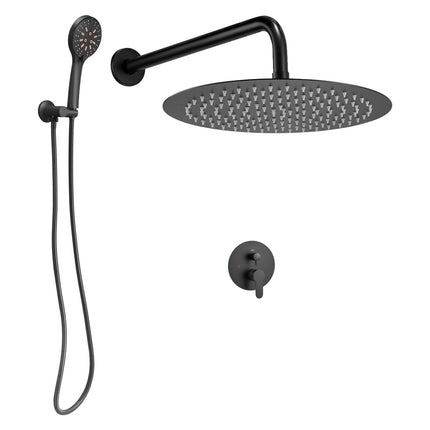 Shower Faucet Set, Matte Black, 12-Inch Rain Head, Handheld