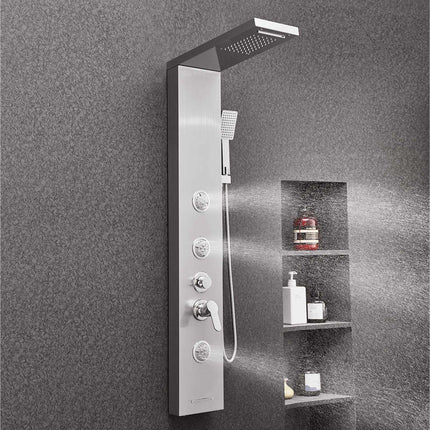 Shower Panel Tower, 53 In Stainless Steel, Rainfall, 5-Function