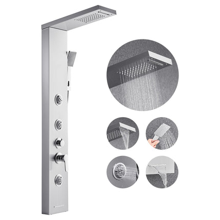 Shower Panel Tower, 53 In Stainless Steel, Rainfall, 5-Function