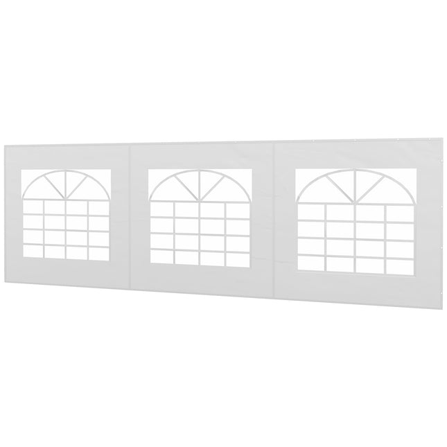 Sānu panelis ar logu, sānu siena paviljonam, aptuveni 6 x 2 m sānu brezenta rezerves siena ballīšu teltij, balta