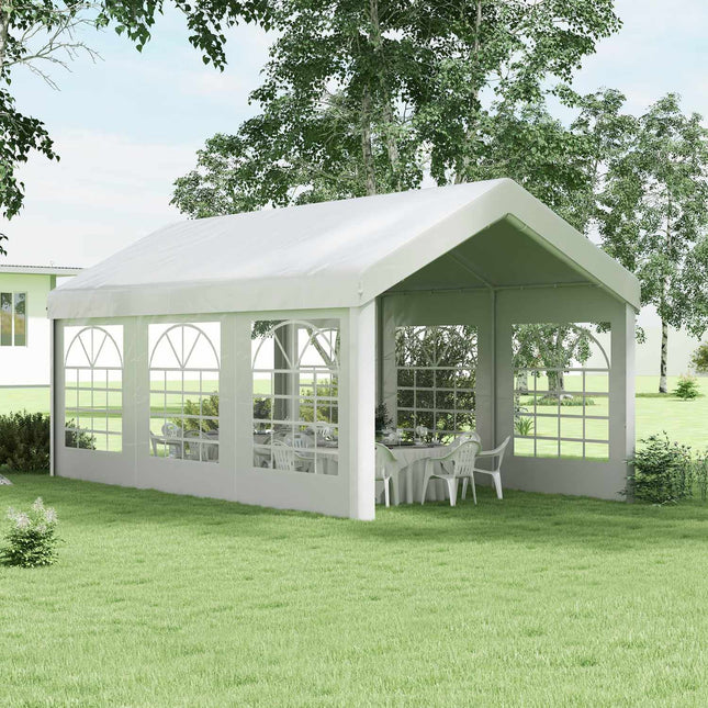 Sānu panelis ar logu, sānu siena paviljonam, aptuveni 6 x 2 m sānu brezenta rezerves siena ballīšu teltij, balta