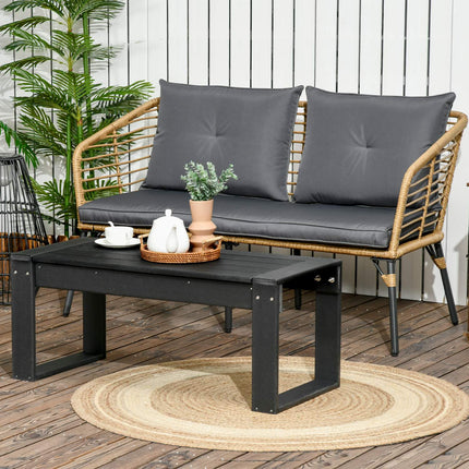 Sānu galdiņš, dārza galdiņš, kafijas galdiņš ar koka imitāciju, taisnstūrveida, balkonam, dārzam, terasei, HDPE, melns, 95x42x40cm