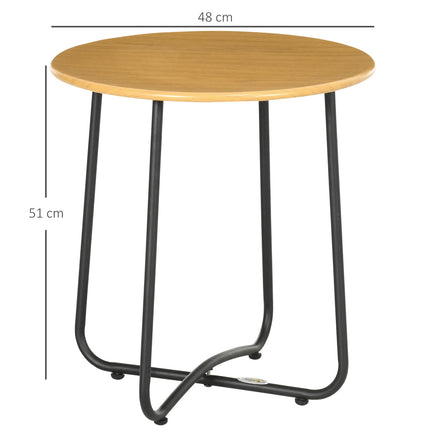 Round side table in wood look - steel plate, 48x48x51cm